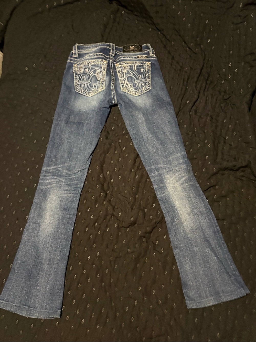 Miss Me Blue Embroidered Pocket Flare Jeans